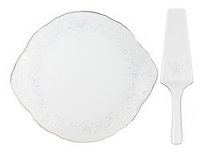 Блюдо для торта с лопаткой 27 см Бернадотт, Платиновый узор