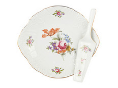 Блюдо для торта с лопаткой 27 см Бернадотт, Мейсенский букет