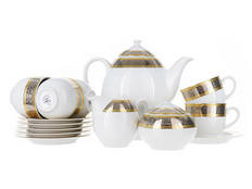 Кофейный сервиз Опал, Широкий кант, платина золото на 6 персон, 17 предметов