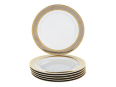 Набор десертных тарелок 21 см Опал, Широкий кант, платина золото, 6 штук