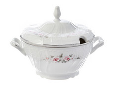 Супница 2500 мл Бернадотт, Бледные розы, отводка платина