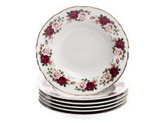 Набор глубоких тарелок 23 см Бернадотт, Английская роза, отводка золото, 6 штук