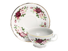 Чайный набор 205 мл низкая Бернадотт, Английская роза, отводка золото, 6 пар